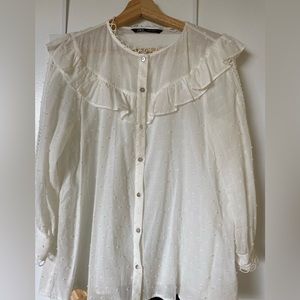 ZARA dotted mesh cotton blouse